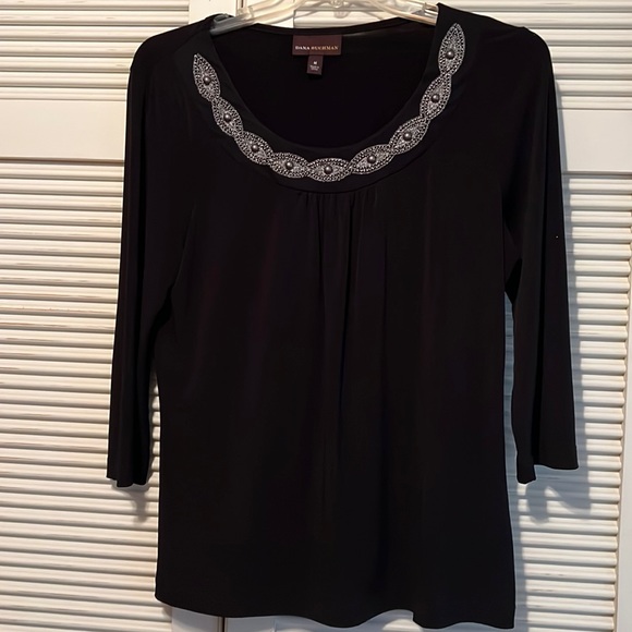 Dana Buchman Tops - DANA BUCHMAN Embellished Neckline 3/4 Sleeve Top